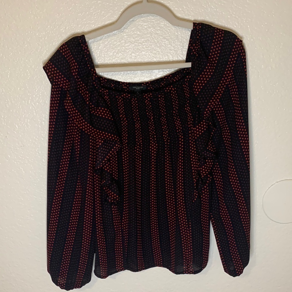 ANN TAYLOR RED POLKA DOT BLOUSE